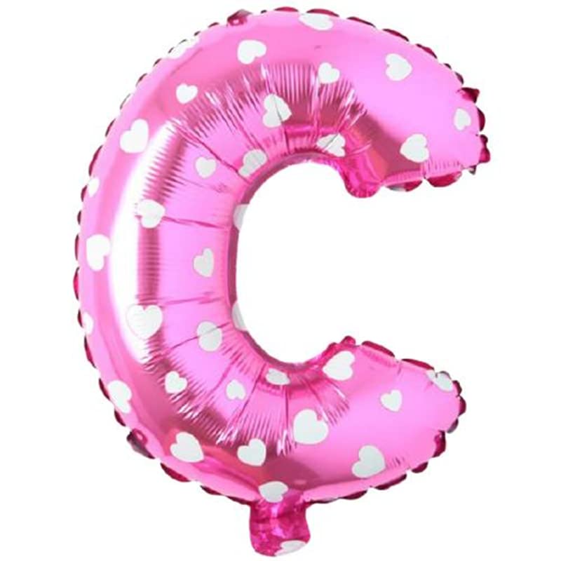 PARTİ VİTRİNİ C Harfi 16 İnç Pembe Kalpli Renk Folyo Balon 36 CM (Pembe)