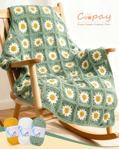 Image of Coopay Yarn for Crocheting Knitting, Crochet Yarns, 2 x 1.76oz - 120yds - 60% Cotton 40% Acrylic Blend Yarns, Granny Square Blanket Yarn (Ginger Yellow)