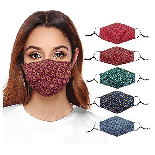 [Ships from USA] 5PCS Adults Face Bandana_Covering_MASK Geometry Printed Face Protection For Women and Men, Adjustable Fashion Washable Reusable Mouth Face Fabric For Cycling Camping