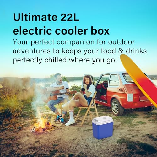 Electric Cool Box 22L – Large Portable Cooler Box Powered by 12V In-Car Socket – Ideal for Camping & Picnics – One Active Lid, One Passive Lid, Includes 2 Ice Packs - Image 2