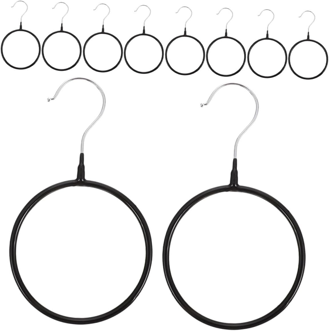 10pcs Scarf Hanging Organizer Rings Black Metal Scarf Rack Tie Holder for Closet Storage Accessory Organizer