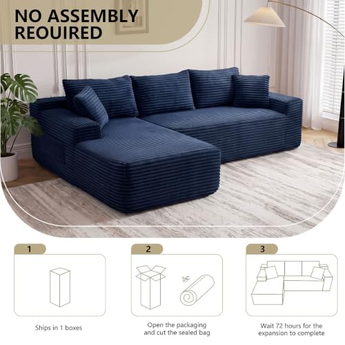 Image of 94.5 inch L Shaped Boneless Sectional Corduroy Couches for Living Room (Blue)