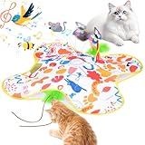 Qoosea Giochi per Gatti Interattivi Gioco per Gatto Cucù, Ricaricabile Giocattolo per Gatti con Rimovibili Piume Teaser e Farfalla Svolazzante, Automatico Gioco per Gattini di Piume