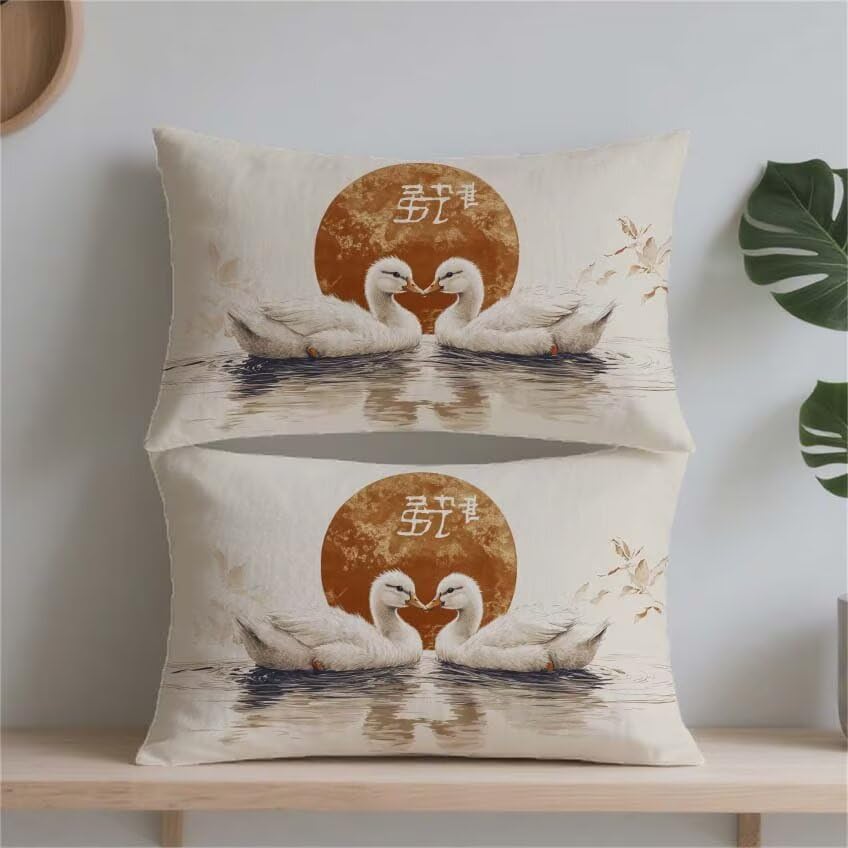 Housse coussin exterieur lin impermeable impression double face oiseau - 2