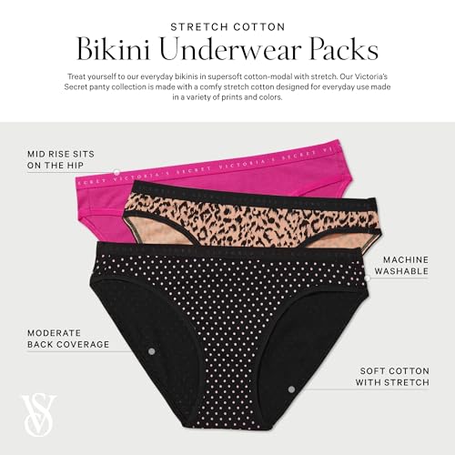 Image of Victoria's Secret Women's Cotton Bikini Underwear, Moderate Coverage Panties for Women, Multi Pack (XS-XXL)