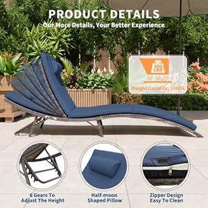 ALAULM Pool Lounge Chairs Outdoor Adjustable Chaise Lounge Chairs w/Sponge Cushion,2 Foldable & Portable Chairs and 1 Table for Poolside Patio Courtyard Seaside,Dark Blue ALAULM Pool Lounge Chairs Outdoor Adjustable Chaise Lounge Chairs wSponge Cushion2 Foldable Portable Chairs and 1 Table for Poolside Patio Courtyard SeasideDark Blue