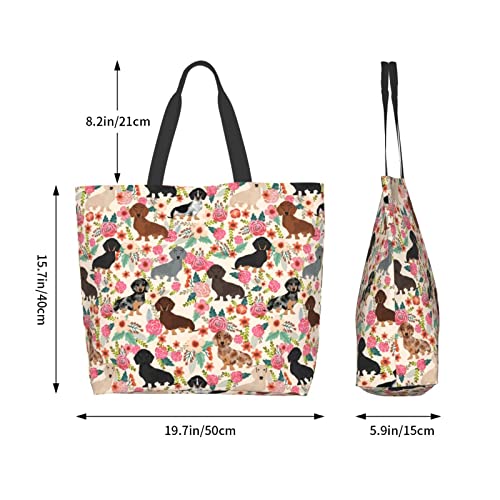 Cuamzst Floral Dachshunds Large Tote Bag For Women Reusable Grocery Bag Waterproof Shopping Handbag With Inner Pocket For Travel Work Beach Gym #TOP5