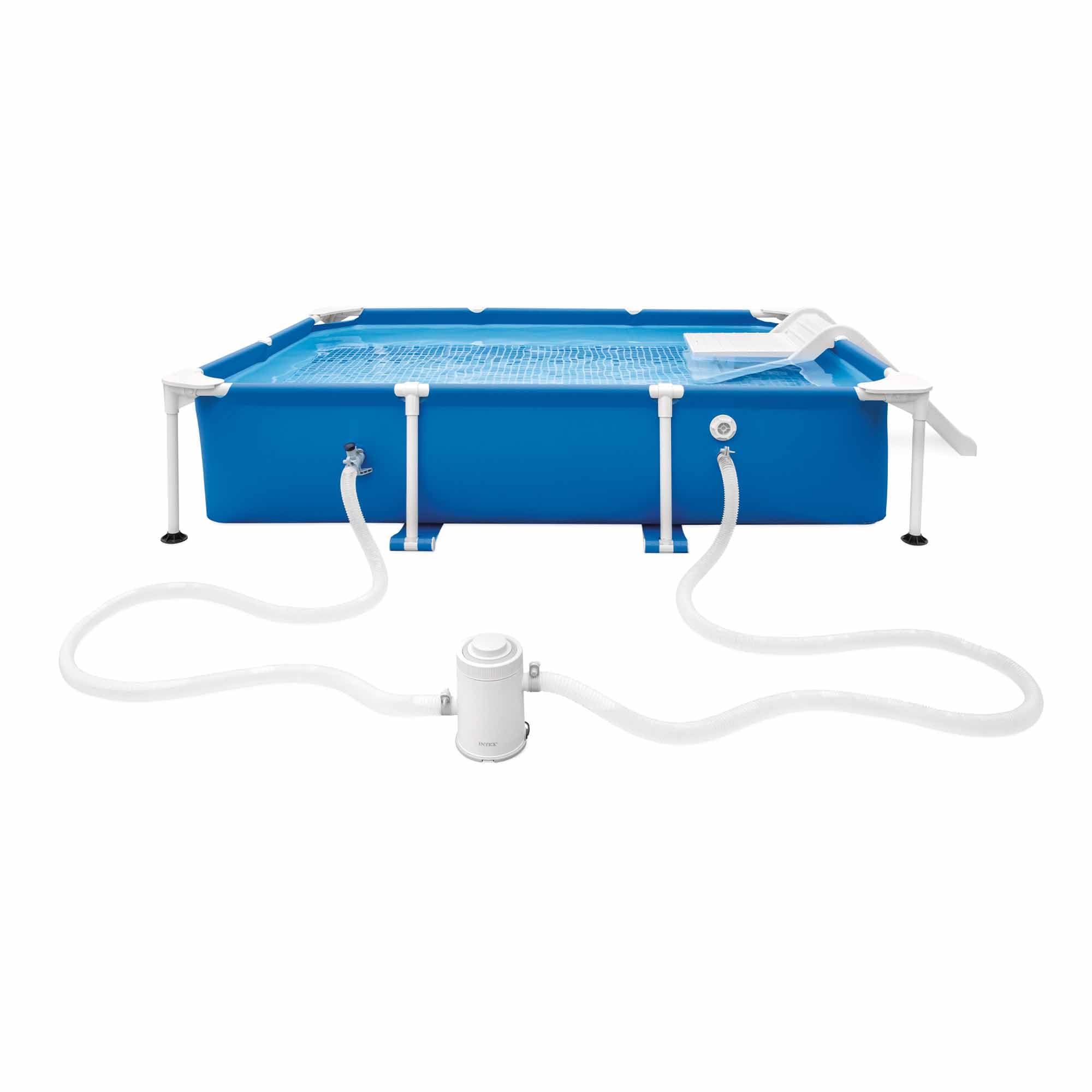 Intex Piscina Desmontable Rectangular para Mascotas, 229x152x46 cm, Depuradora incluida, Filtro Tipo H, Skimmer, Cobertor, Materiales Resistentes, Piscina Perros, Piscinas Desmontables (55286)