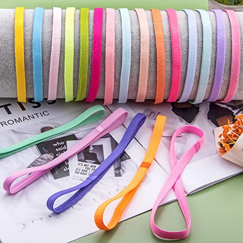 Image of Duufin 20 Pieces Sport Headbands, Thin Non Slip Headband for Women and Girls, Elastic Headbands for Workout, Running, Yoga, Volleyball, Basketball, 1 cm Wide, 42 cm Circumference, 20 Colors