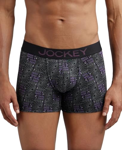 Jockey FP23 Mens Super Combed Cotton Elastane Stretch Printed Trunk with Ultrasoft Waistband_Black & Plum_XL (B0CQ7N72HP) Amazon Price History, Amazon Price Tracker