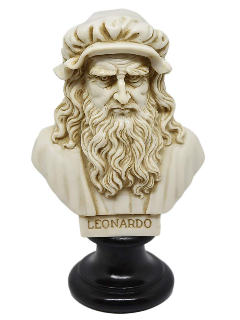 Busto Statua Design: Leonardo da Vinci - Riproduzione busto, scultura in marmo e resina - circa 16 cm, 350 gr. - Prodotto Toscano, Design Made in Italy - Idea Regalo Casa