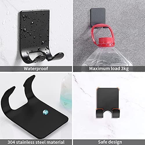 2 Stück Rasierer Halter Haken, VOSSOT Wandmontage Selbstklebend ohne Bohren Dusche Haken, Schwarz Edelstahl Mehrzweckhaken, Nassrasierer Halter Set für Zuhause Küche Badezimmer Büro - Image 5