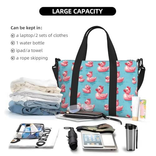 Laptop Tote Bag for Women Work - Cute Duck Pink Print Weekender Overnight Bags for Women Travel, Gym Duffle Bag for Men, Personal Item Crossbody Travel Bags for Men Carry On4