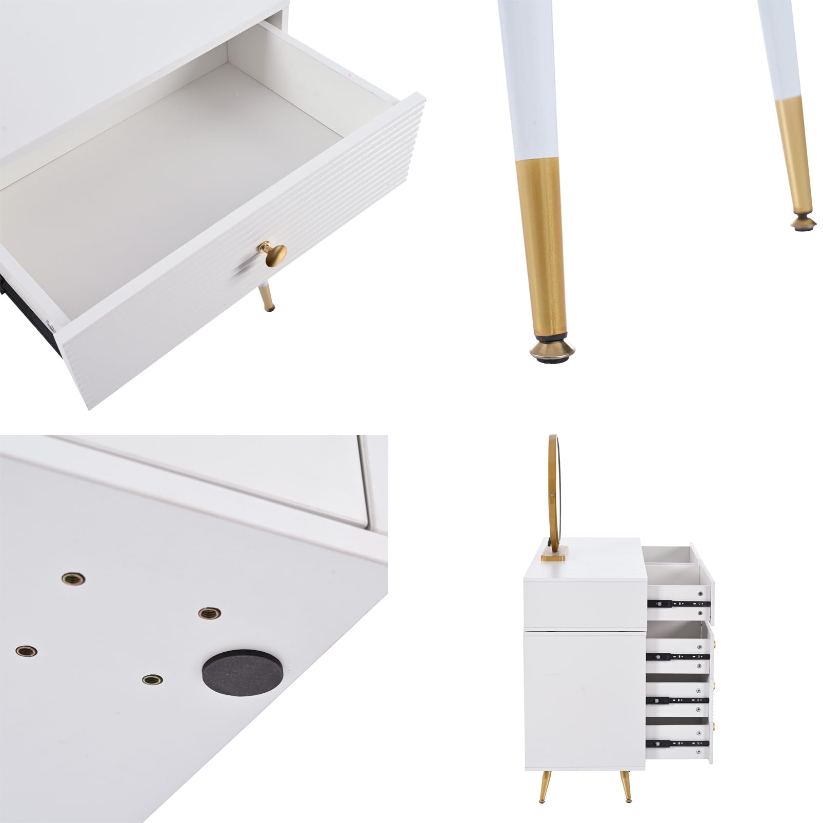 Schminktisch, Kosmetiktisch-Set mit LED-Beleuchtung und Spiegel, mit verstellbarem Seitenschrank und ausziehbarem Design. Maße:B100/H78/T40 cm(ohne Hocker)