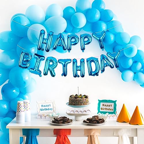 Image of Happy Birthday Balloons Banner Blue 16 Inch Mylar Foil Letters