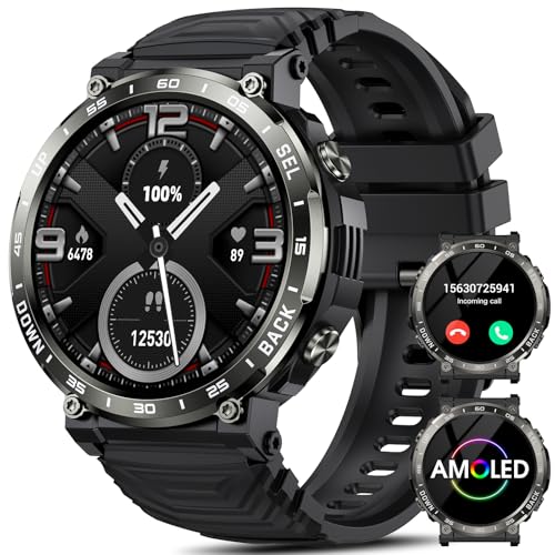 PYRODUM Reloj inteligente para hombre, 1,52 pulgadas, HD, militar, con llamadas Bluetooth, 5 ATM, resistente al agua, presión arterial, frecuencia cardíaca/sueño, 110+ modos deportivos, reloj