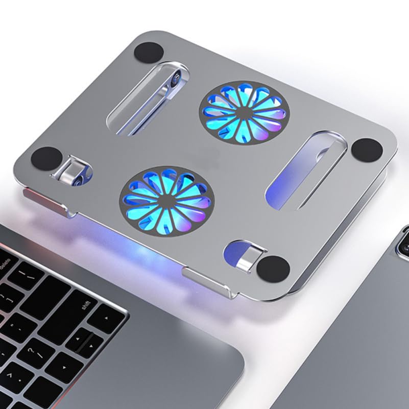 NUOBESTY Soporte Refrigerador PortáTil Ajustable con Doble Ventilador Turbina De Gran DiáMetro Y Base Ventilada para Laptop Y Tableta Compatible Enfriador USB para Juegos Y Uso Diario
