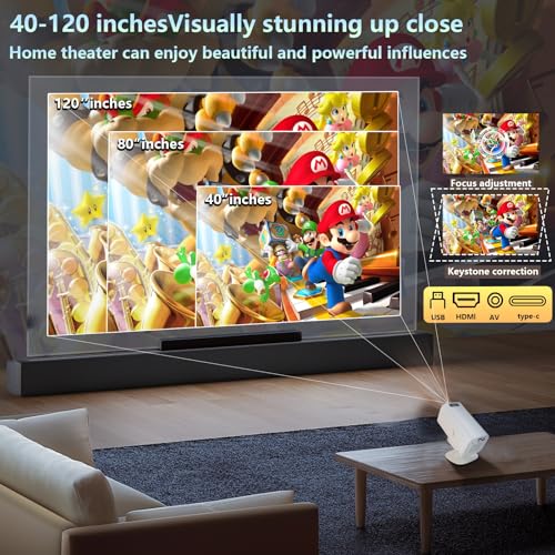 2024 Mini Projector with Adjustable Stand, Bluetooth & WiFi - Portable Home Projector for Mobile Phones, TV Sticks & Laptops (White)