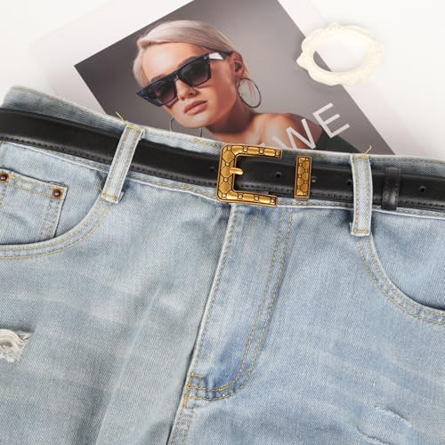 Image of Aurolran Women's Leather Belt with Buckle - Ideal for Dresses, Jeans, and Coats
