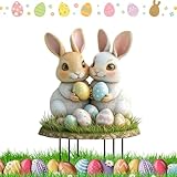HHDESHSL Osterhasen Gartenstecker, 2D Oster Hase Gartenstecker Deko, Ostern Hof Schild für Gartendeko, Acryl Ostern Hase Garten Stecker, Vintage Osterhase Gartenschilder, Frühlingsdeko Draußen