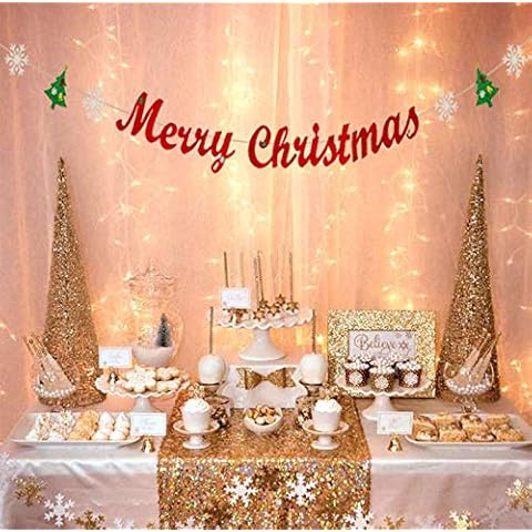 Merry Christmas Banner with Glitter Christmas Tree Snowflake Garland Party Decorations for Xmas Holiday Home Indoor Fireplace Decors Cover