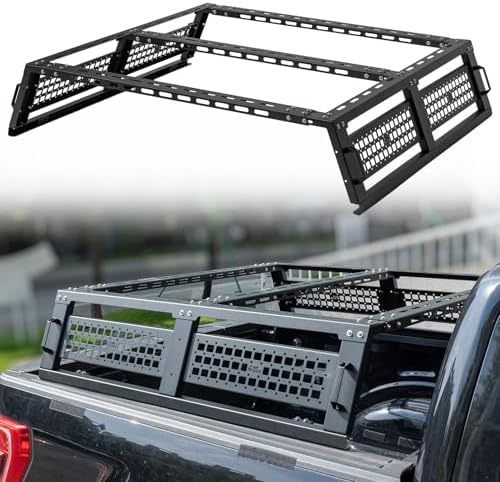 JOYTUTUS 11.8 Inch High Full Size Truck Bed Rack with Molle Panel