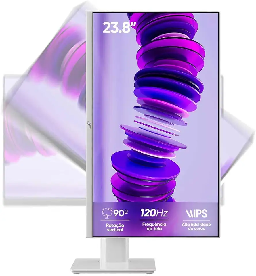 GET - Monitor Pivot Rotativo Vertical 23,8" Get IPS LED Full HD 7ms 120Hz Branco Design Fino