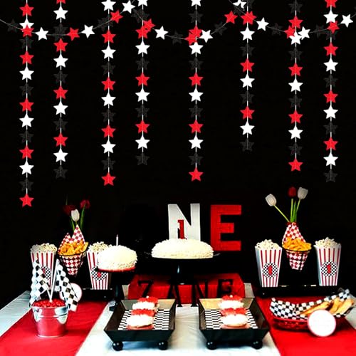 Image of Black White-Red Birthday Party-Decorations Garland - 62FT Twinkle Little Star Graduation Hanging Streamers Banner,Wedding Baby Shower Backdrop, Vampire Classroom Decor Supplies Hugtmr