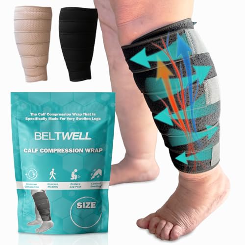 Beltwell® Adjustable Lymphedema Calf Compression Wrap for Swelling, Edema, Lipedema, Circulation, Heaviness, Pain - Easy to put on (Black, XL-TALL) 1 Wrap