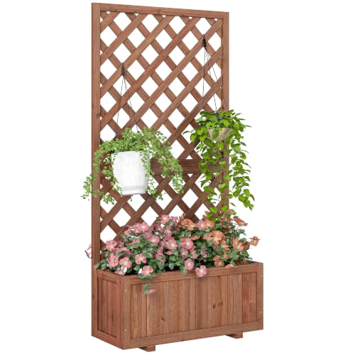 Outsunny Jardinera con Enrejado de Madera Maciza 72,5x31,5x149,5cm Natural