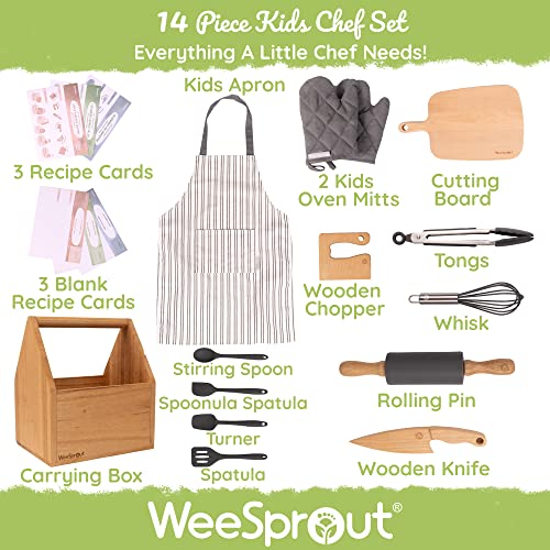Weesprout Little Chef Kids Cooking & Baking Set, 14 Piece Cooking Set With Real Kitchen Tools & Kids Apron, Baking Gift For Girls, Boys & Junior Chefs, Food Grade Materials, Choice Of Colors #TOP1