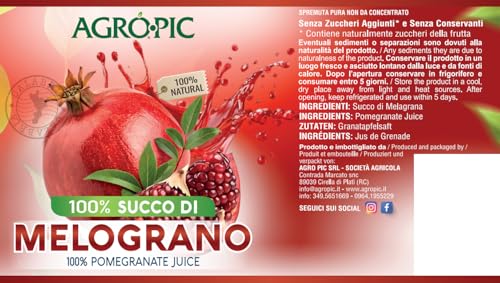 Agropic Succo Di Melograno 100%, 6 Bottiglie Da 720 Ml Di Puro Succo Di Melograno Senza Zuccheri Aggiunti, Senza Conservanti, Made In Italy - 10