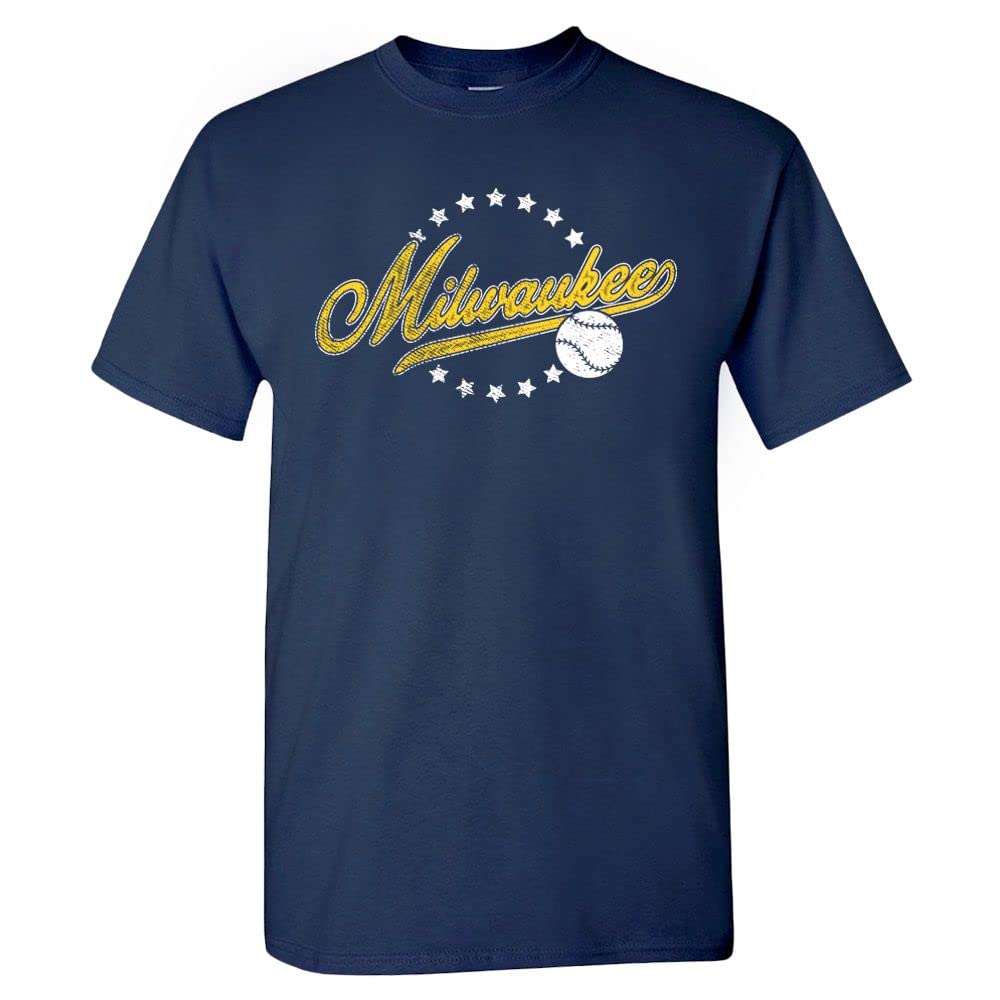 Pro Baseball Vintage Team Men's Retro Fan Apparel, Milwaukee - Navy Shirt, XXXXXL — image 1