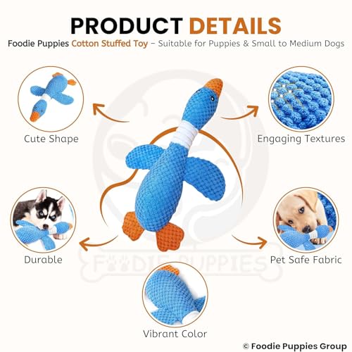 Image of Foodie Puppies Interactive Dog Squeaky Plush Toy - (Blue Swan) | Durable Crinkle Papered, Cotton Stuffed Chew Toy for Teething, Cuddling, Playing and Training | for Small to Medium Dogs (Size: 30cm)