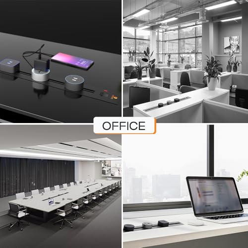 Image of Adjustable Plug-in Power Track | Electrical Movable Sliding Power Track | Surface Mounted Extension for Home, Office, Multiple Tabletop Outlets 1 Year Warranty (Grey, 80cm, Surface Mounted)