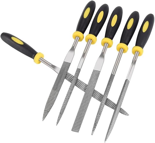 6Pcs Small Needle File Set Mini Metal for Precision Work/Jewelry/Model/Woodworking/DIY Includes Flat/Flat Warding/Square/Triangular/Half-Round/Round Steel File, Yellow/Black