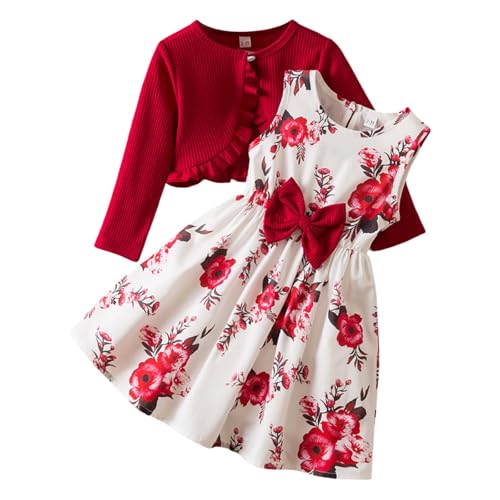 Conjuntos de dos piezas para niñas ropa casual de verano vestido estampado y cárdigan