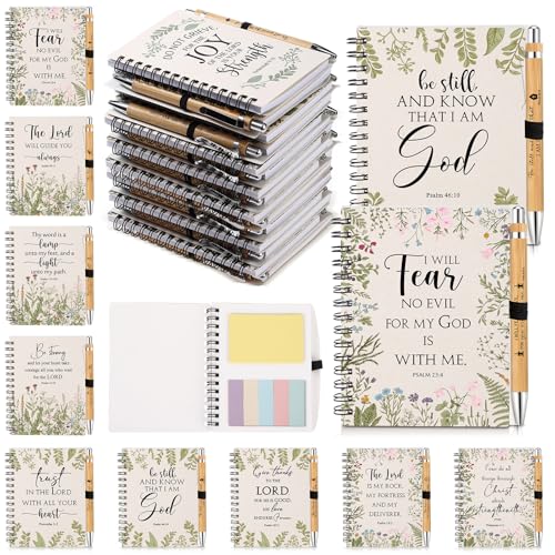 Image of Engrowtic 30 Sets Christian Gift Bulk for Church Inspirational Religious Spiral Bible Verse Prayer Notebook with Sticky Note Pen for Study Group Member Back to School Teacher Vbs Sunday School (White)