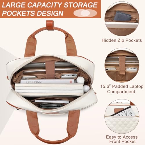 Leather Laptop Briefcase for Women 15.6 Inch Laptop Work Bag Waterproof Computer Bag for Women with Clutch Purse 5