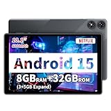 Tablet Android 15.4 cm de 10 polegadas, 8 GB de RAM, 32 GB de armazenamento, tela HD IPS 1280 x 800, certificado GMS, bateria de 6000 mAh, tipo C, tablet WiFi, expansível até 1 TB, cinza