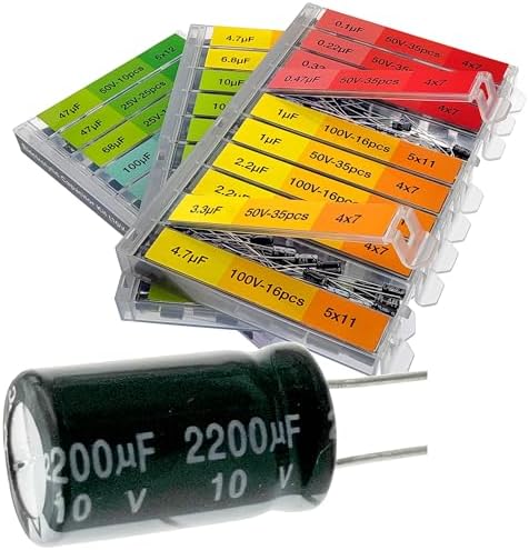 EEEEE 0.1uF๏ผ2200uF 633 pcs Capacitor Set 30 Value 633 Individual Box Lid Electrolytic Capacitor Assortment kit for Industrial Electrical and 10V, 16V, 25V, 50V, 100V