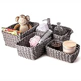 Aufbewahrungskörbe 4er-Set, aus Papierseil geflochten, für Kinderzimmer, Küche, Bad (Grau)