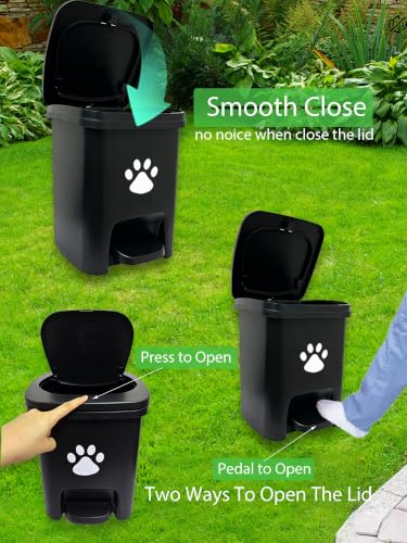Image of Dog Poop Trash Can Outside, Dog Waste Trash Can with Lid Pedal Odor Control for Outdoors - Black, with 40PCS Waste Bags