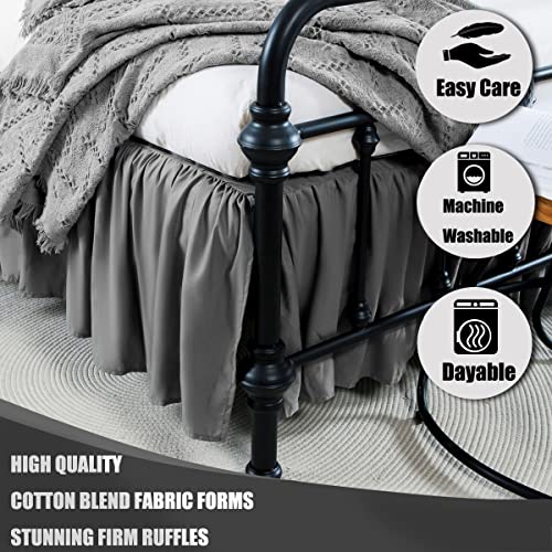 Image of Bed Skirt Queen Size 14 Inch Drop Ruffled Bed Skirt with Split Corners | Bed Skirt with Platform, Soft and Stylish 100% Microfiber, Grey