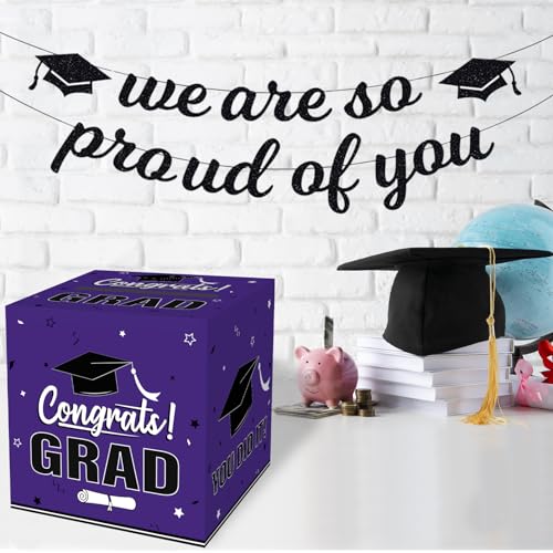 Image of Graduation Card Box 2026, Purple Foldable Cardboard Card Box for Party, 2026 Graduation Party Decorations, Purple Graduation Box