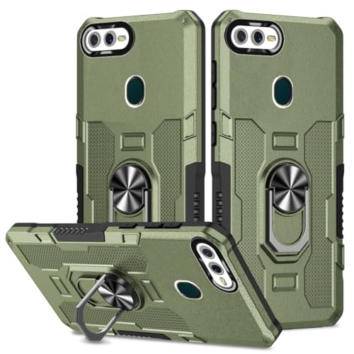 Coque Oppo A7 avec anneau rotatif et protection rigide antichoc vert