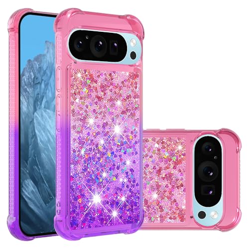 QIWEIQING Glitter Case Compatible for Google Pixel 9 Pro XL, Pink Purple YBJ, Google Pixel 9 Pro XL 6.8"