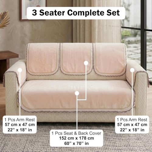 Image of Story@Home Sofa Set 5 Seater Cover Full | Sofa Covers 3 Seater and 2 Seater - 3+2 Sofa Cover Configuration | Sofa Mat with Sofa Back Covers and ArmRest Covers - Cotton Candy