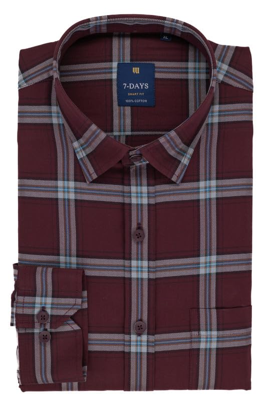 Image of 7-DAYS Men's Premium Check Shirt - 100% Cotton, Tailored Fit (Between Slim & Regular), Full Sleeve, with Pocket - Smart Office & Casual Look