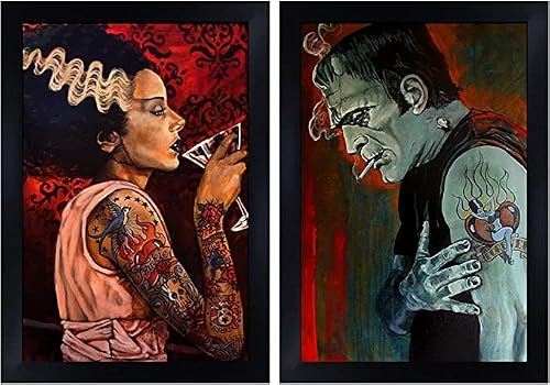 Frankenstein & Bride by Mike Bell Monster Love Tattoo 2 Framed Wall Art Prints